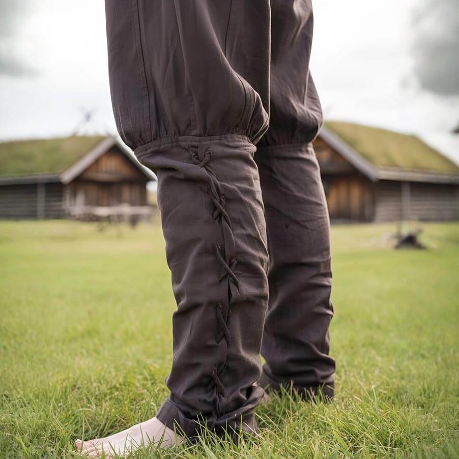 Viking Pants in Brown - Authentic Historic Style with Leg Lacing - Image 5