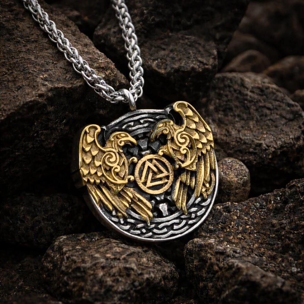 Viking Raven Valknut Necklace with Chain