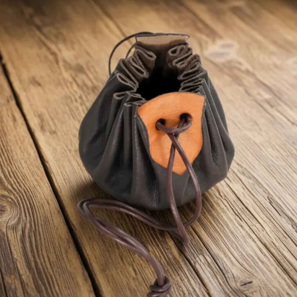Authentic Brown Leather Viking Pouch | Drawstring Closure - Image 2