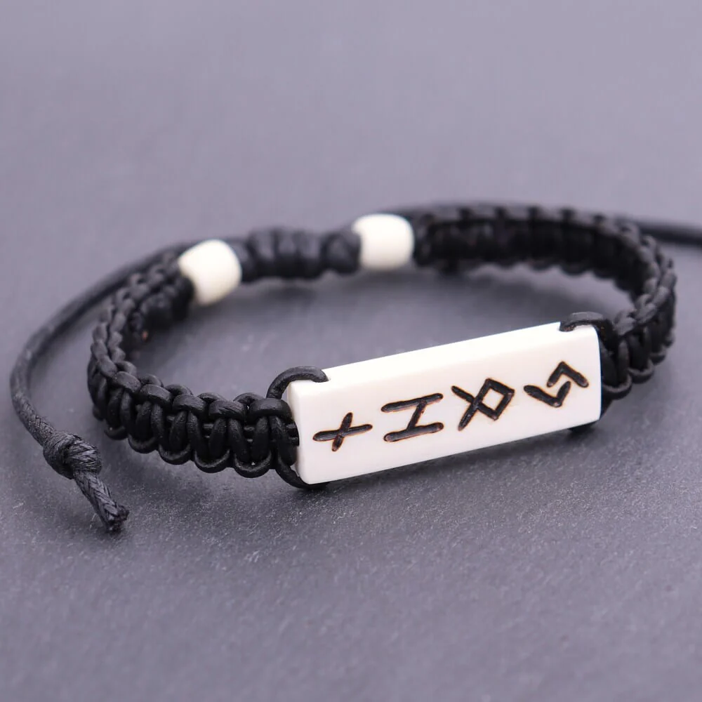 Viking Rune Cord Bracelet with White Deer Bone - Image 2