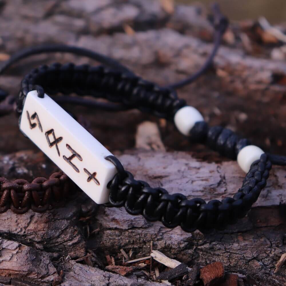 Viking Rune Cord Bracelet with White Deer Bone - Image 3