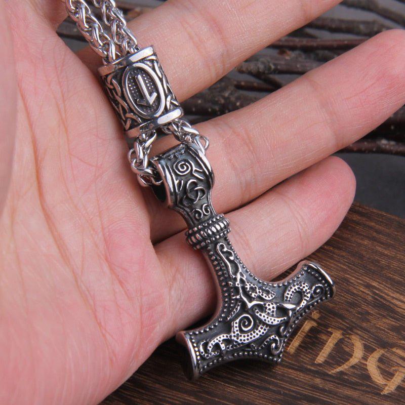 Viking Rune Thor’s Hammer Pendant Necklace - Image 3