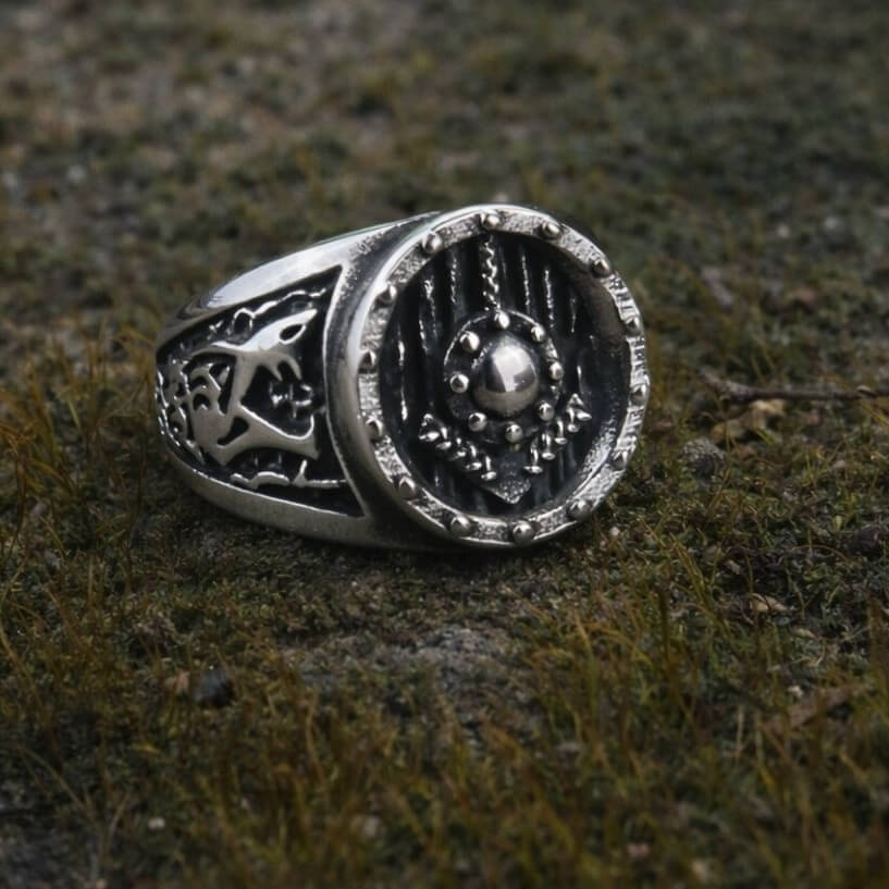 Viking Shield Ring with Tyr Rune