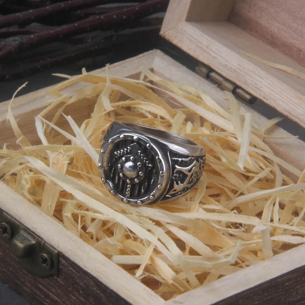 Viking Shield Ring with Tyr Rune - Image 2
