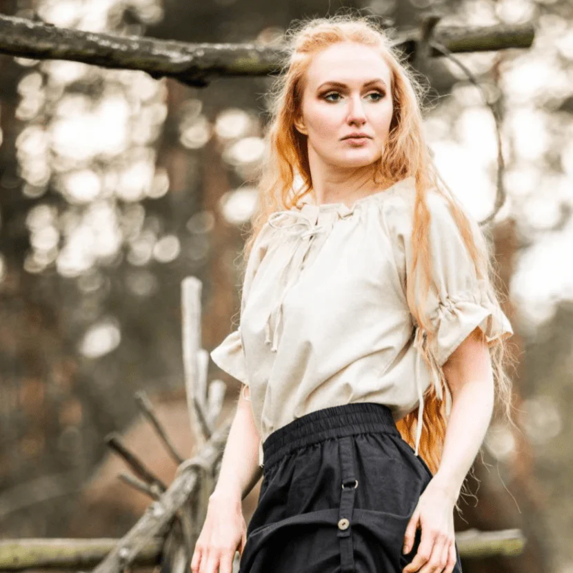 Short Sleeve Viking Blouse | Lace-Up Neckline - Image 4