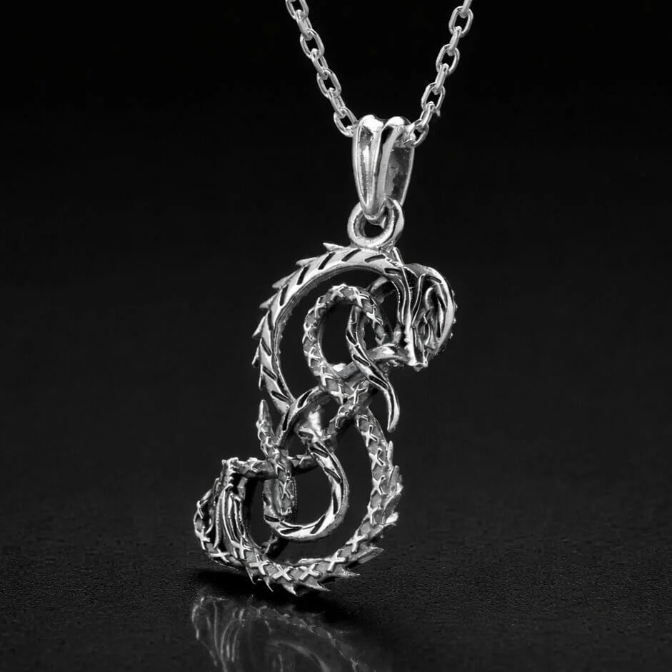 Viking Silver Midgard Serpent Necklace