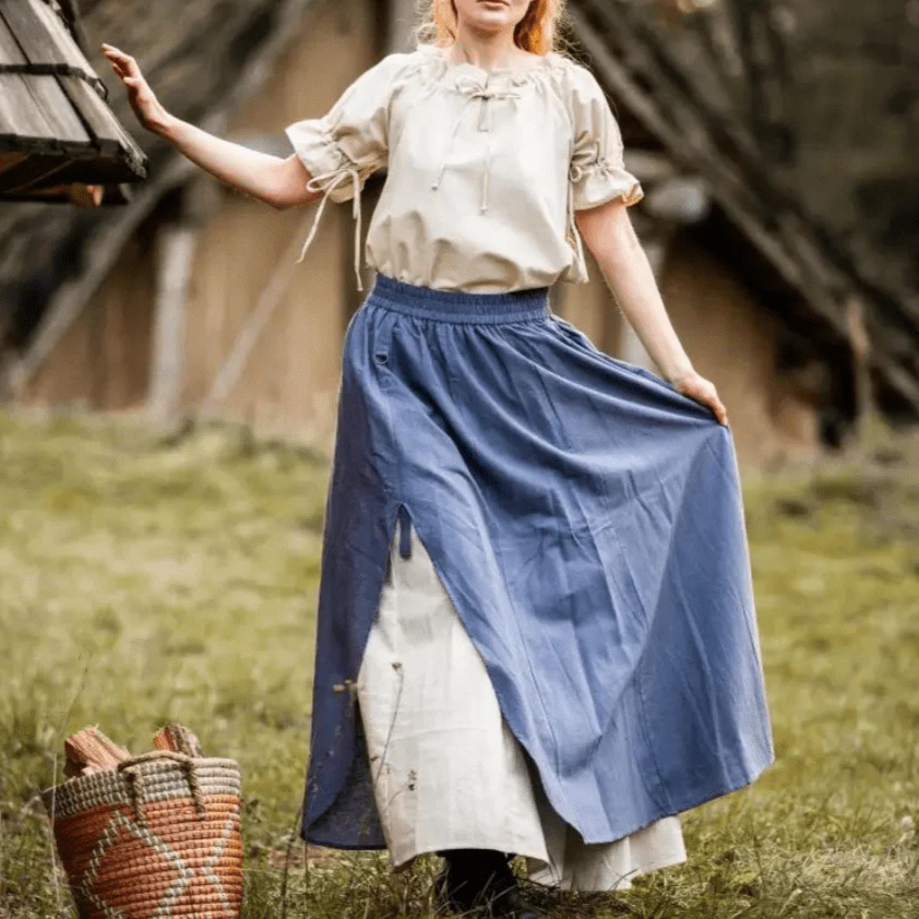 Blue & Natural Viking Skirt | Double Layer with Slit - Image 3