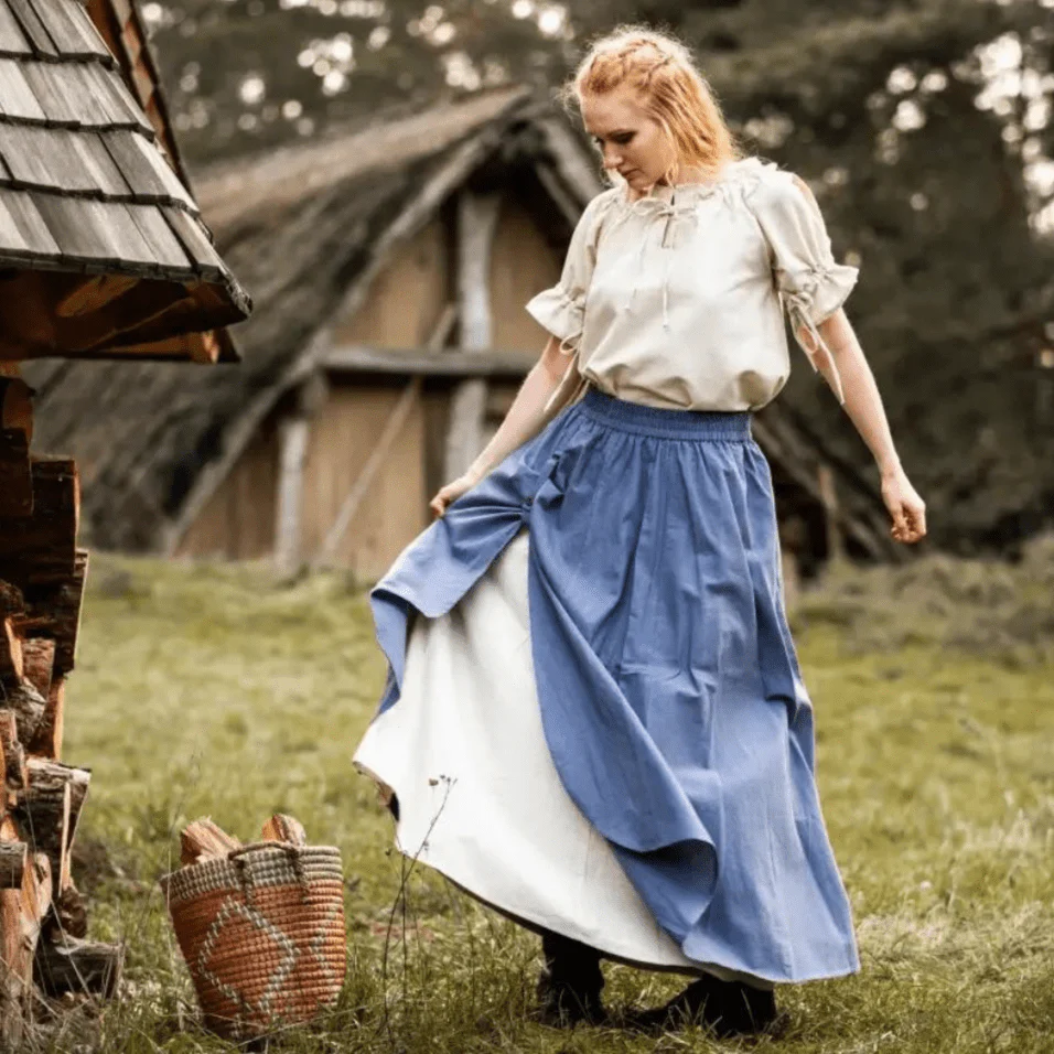 Blue & Natural Viking Skirt | Double Layer with Slit - Image 4