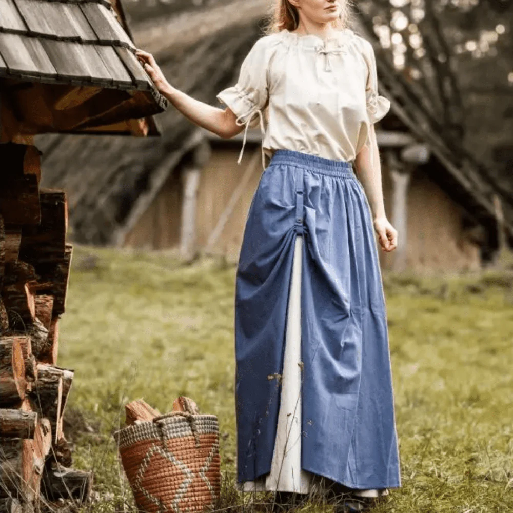 Blue & Natural Viking Skirt | Double Layer with Slit - Image 6