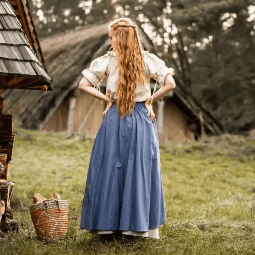 Blue & Natural Viking Skirt | Double Layer with Slit - Image 8