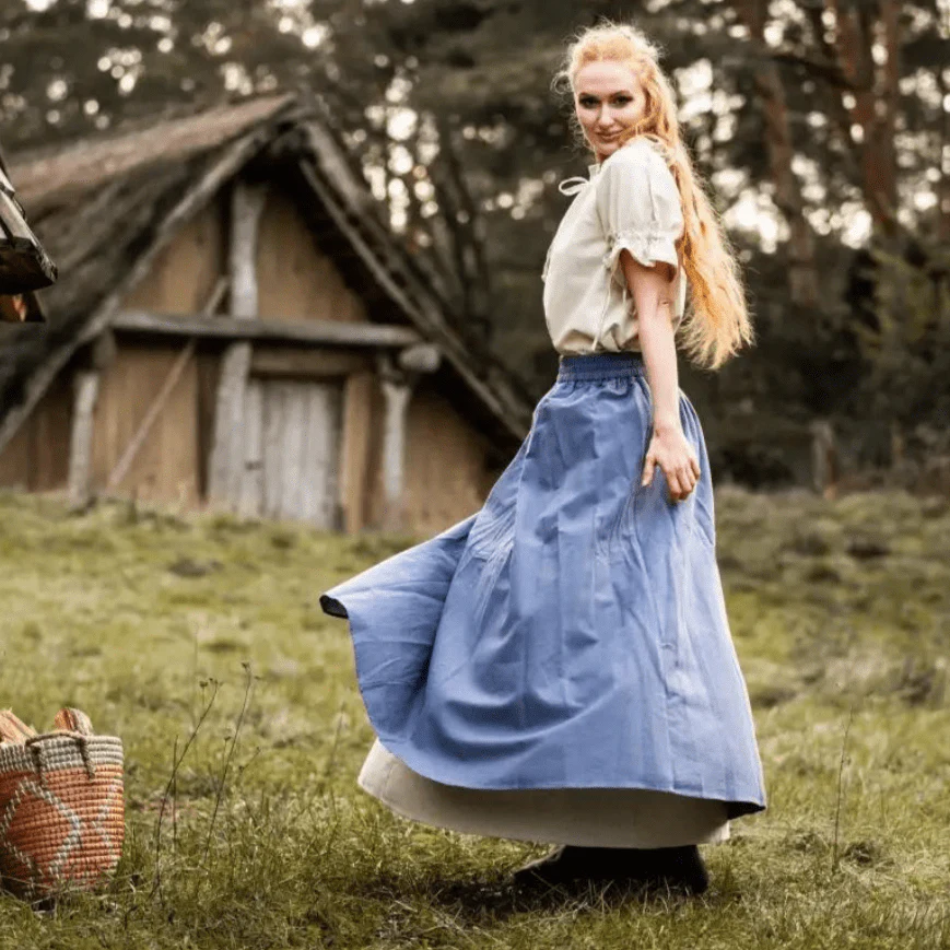 Blue & Natural Viking Skirt | Double Layer with Slit - Image 9