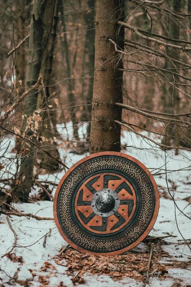 Viking Shield with Carved Kolovrat Symbol - Image 3