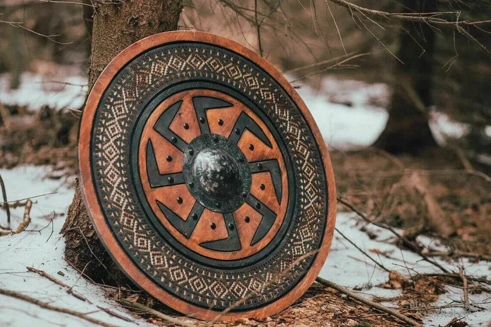 Viking Shield with Carved Kolovrat Symbol - Image 4