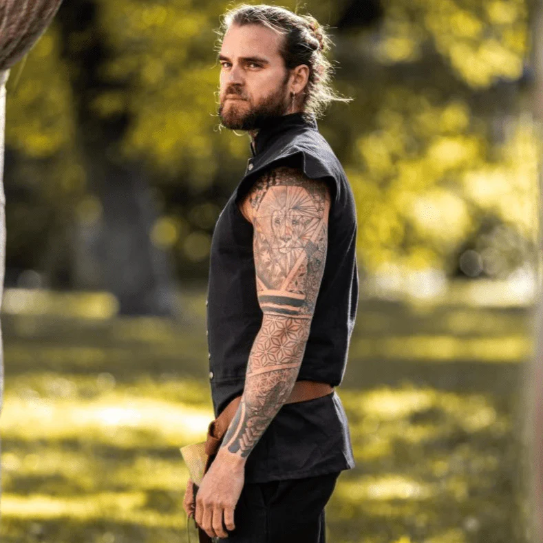 Black Sleeveless Viking Vest | Button-Up Front - Image 2