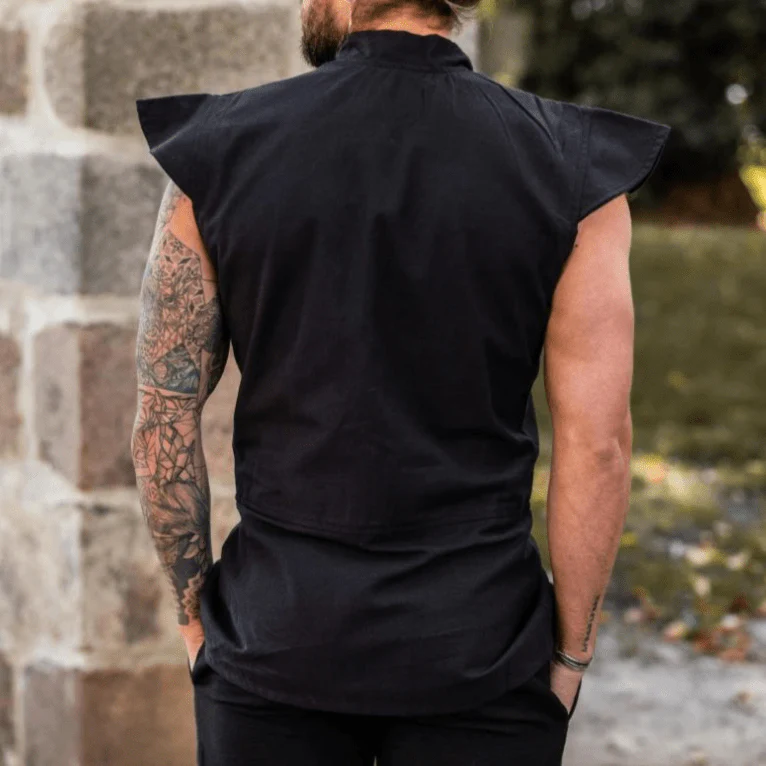Black Sleeveless Viking Vest | Button-Up Front - Image 3