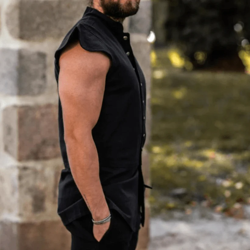 Black Sleeveless Viking Vest | Button-Up Front - Image 4