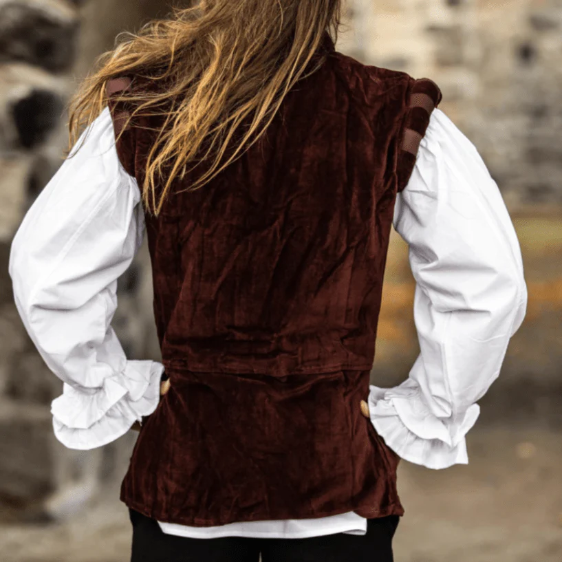 Red Sleeveless Viking Vest | Velvet with Button Closure - Image 3