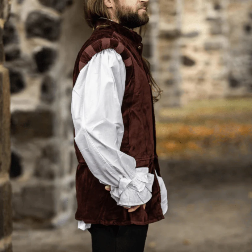 Red Sleeveless Viking Vest | Velvet with Button Closure - Image 4