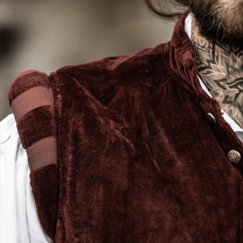 Red Sleeveless Viking Vest | Velvet with Button Closure - Image 5