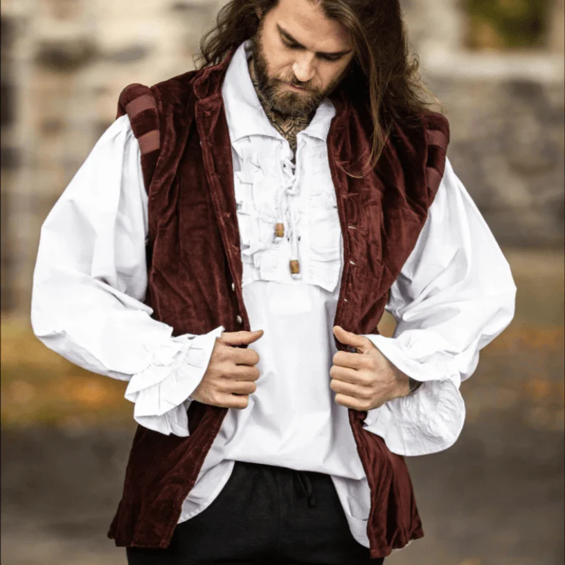 Red Sleeveless Viking Vest | Velvet with Button Closure - Image 6
