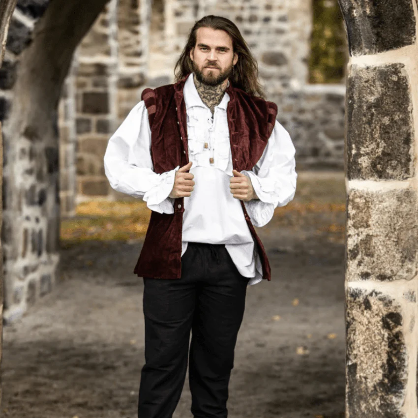Red Sleeveless Viking Vest | Velvet with Button Closure - Image 7
