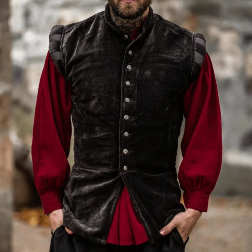 Brown Sleeveless Viking Vest | Velvet with Button Closure - Image 2