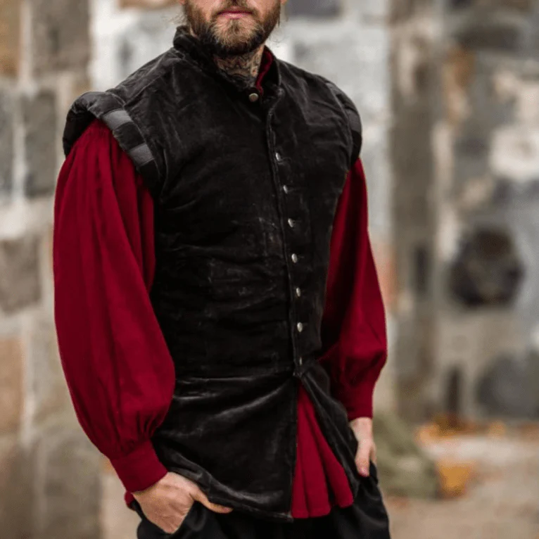 Brown Sleeveless Viking Vest | Velvet with Button Closure - Image 4