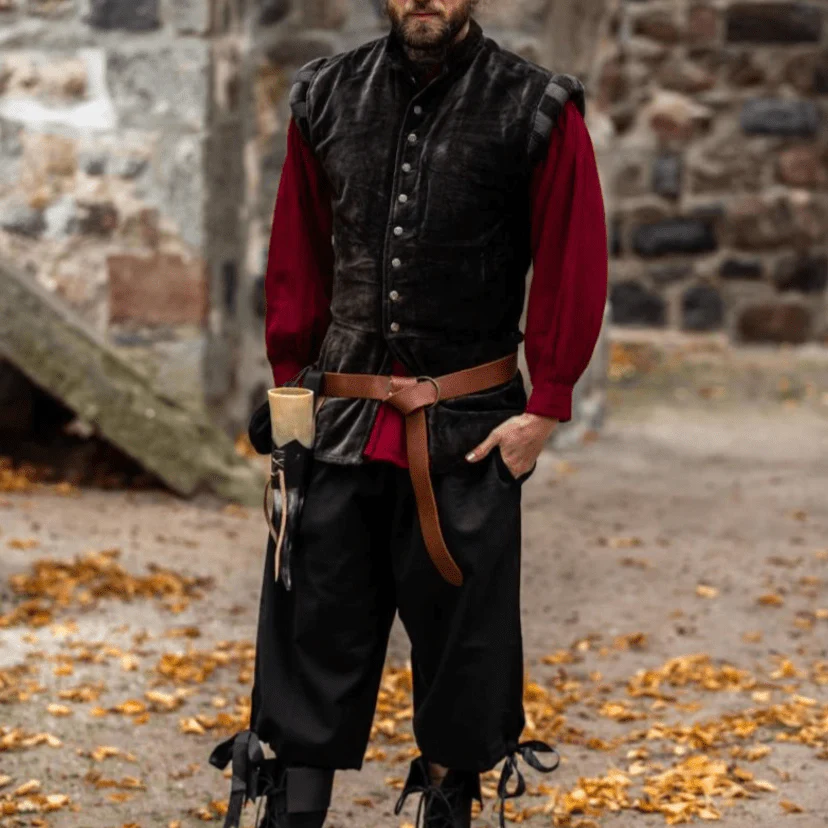 Brown Sleeveless Viking Vest | Velvet with Button Closure - Image 6