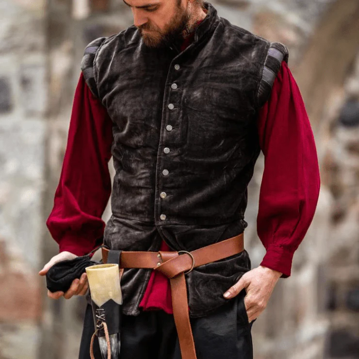 Brown Sleeveless Viking Vest | Velvet with Button Closure - Image 7