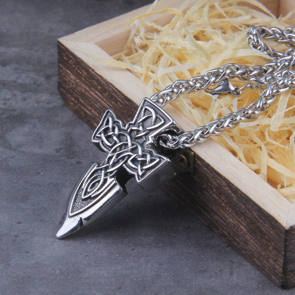Viking Spear Point with Cross Amulet Necklace - Image 2