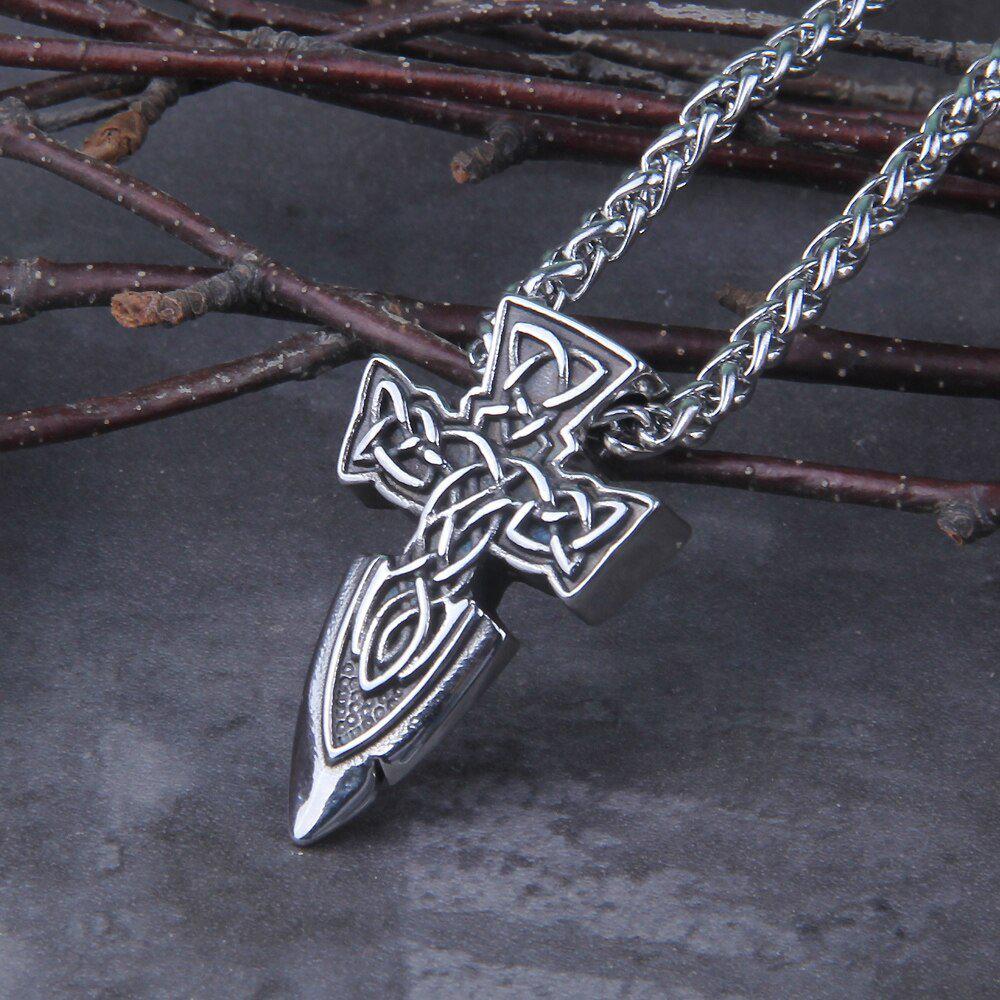Viking Spear Point with Cross Amulet Necklace - Image 3
