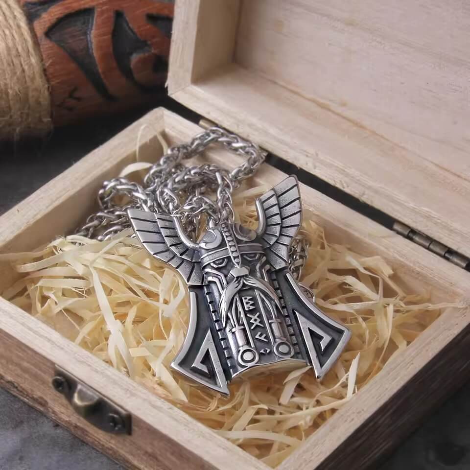 Viking Stainless Steel Thor's Hammer Wing Necklace - Image 3