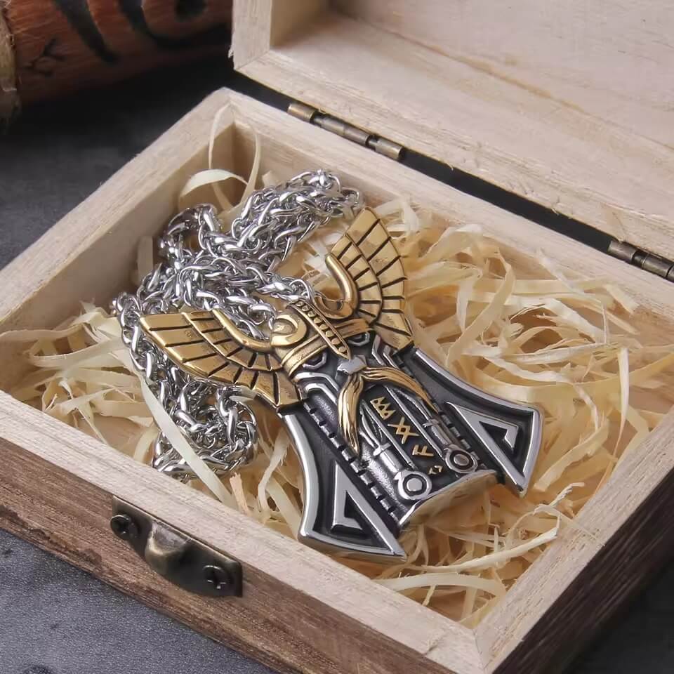 Viking Stainless Steel Thor's Hammer Wing Necklace - Image 4