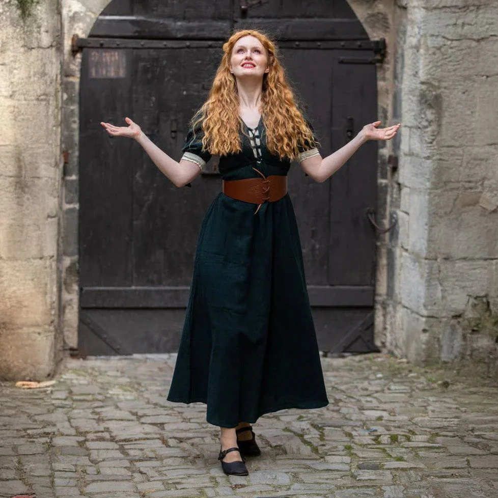 Viking Summer Dress | Green | Laced Front & Sleeves