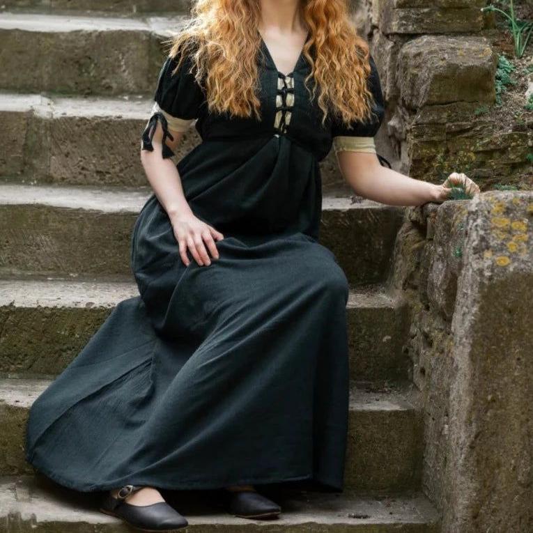 Viking Summer Dress | Green | Laced Front & Sleeves - Image 2