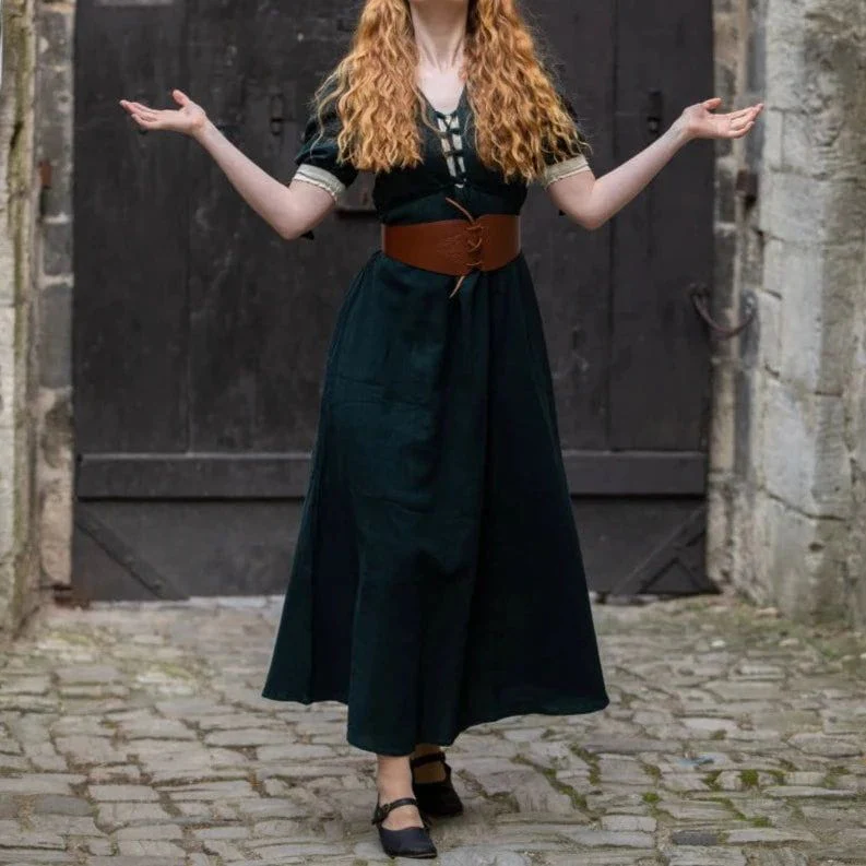 Viking Summer Dress | Green | Laced Front & Sleeves - Image 3