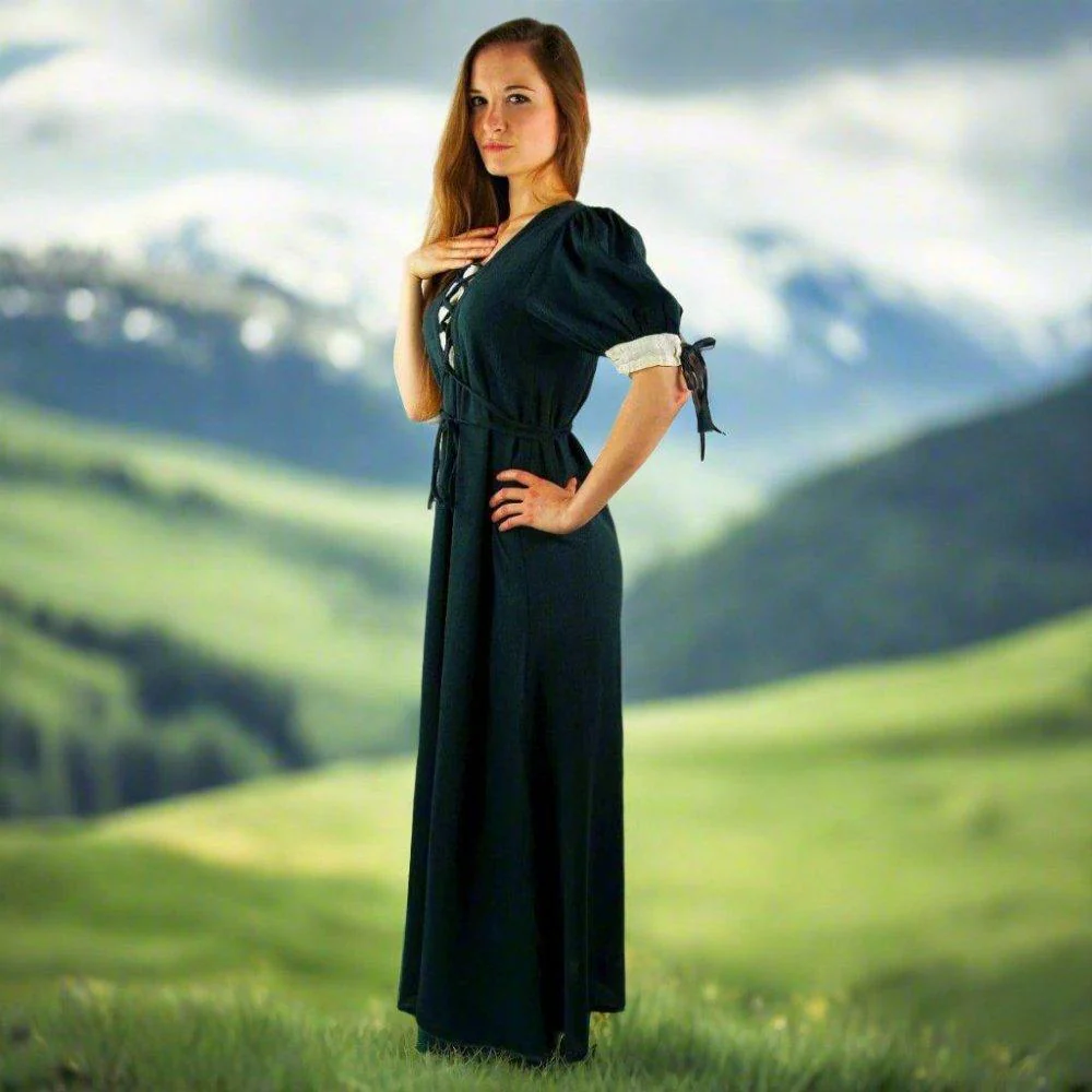 Viking Summer Dress | Green | Laced Front & Sleeves - Image 4