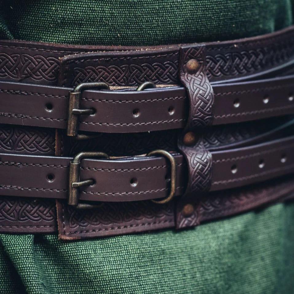 Thick Leather Viking Weapons Belt - Brown | Unique Double Design Viking Belt - Image 3