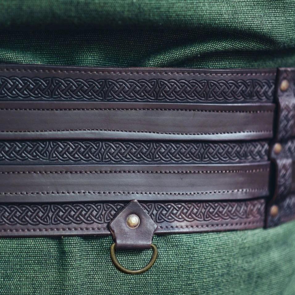 Thick Leather Viking Weapons Belt - Brown | Unique Double Design Viking Belt - Image 4