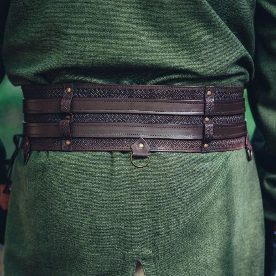 Thick Leather Viking Weapons Belt - Brown | Unique Double Design Viking Belt - Image 5
