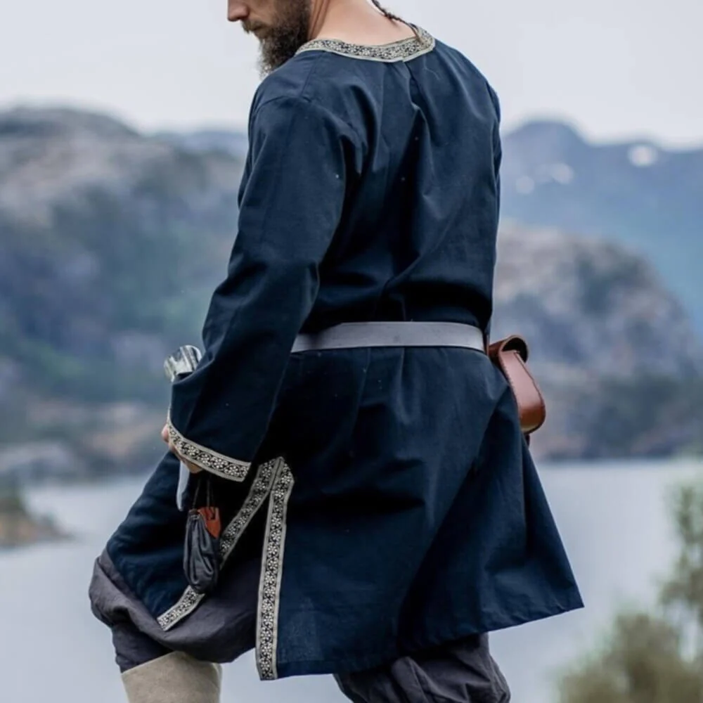 Black Viking Tunic | Embroidered Border, Knee-Length - Image 4