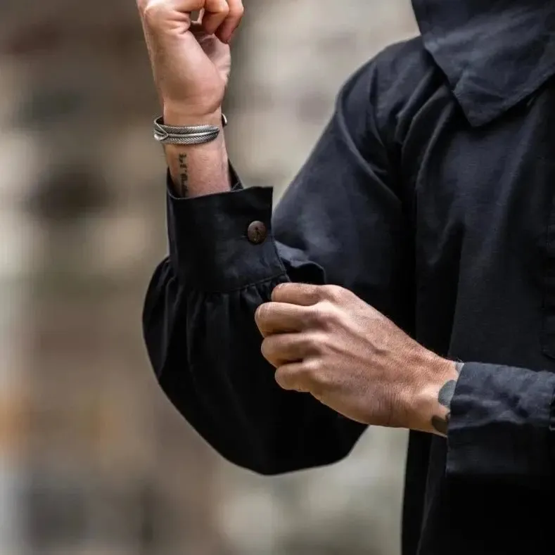 Black Viking Shirt | Wide Round Collar with Lacing - Image 5