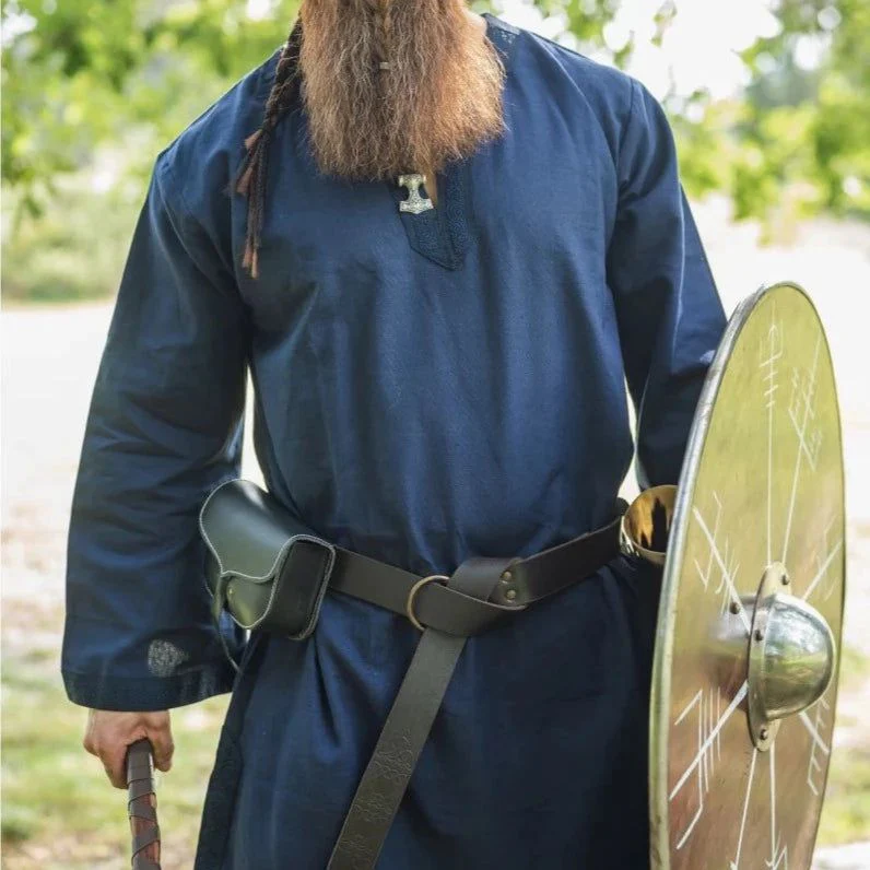 Blue Viking Tunic | Embroidered Border, Knee-Length