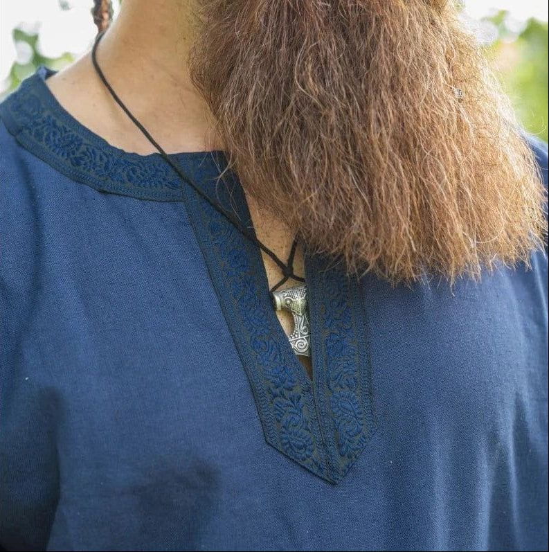 Blue Viking Tunic | Embroidered Border, Knee-Length - Image 4