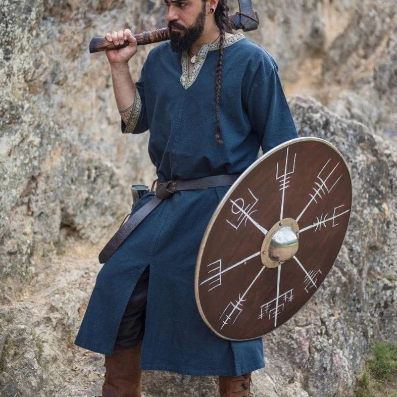 Blue Viking Tunic with Short Sleeves, Embroidered Border - Image 5