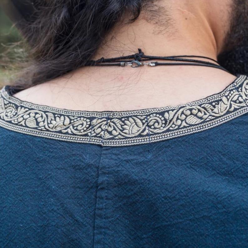 Blue Viking Tunic with Short Sleeves, Embroidered Border - Image 7