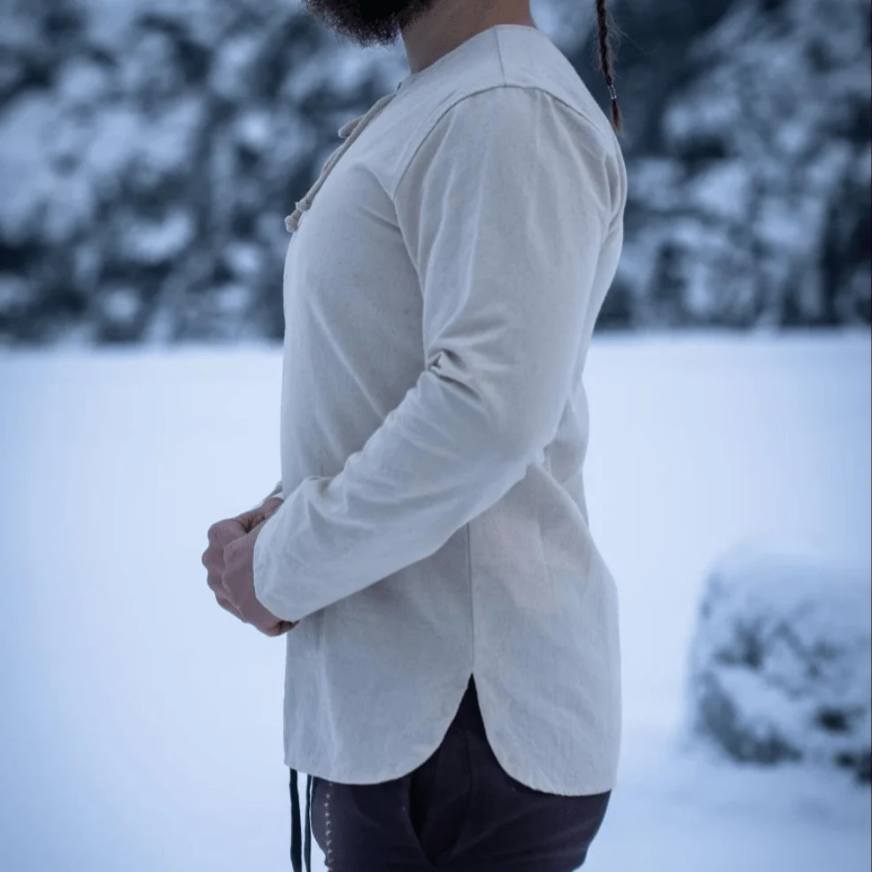 Natural Cotton Viking Tunic | Long Sleeves, Lace-Up Collar - Image 10