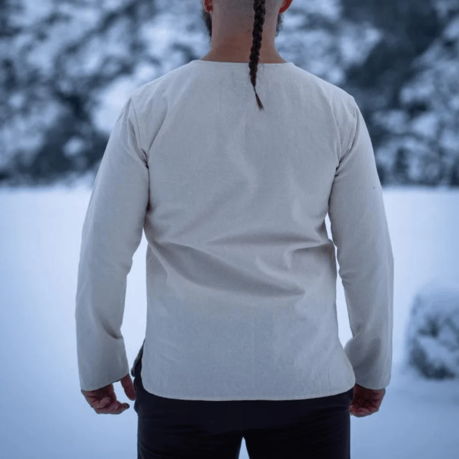 Natural Cotton Viking Tunic | Long Sleeves, Lace-Up Collar - Image 11