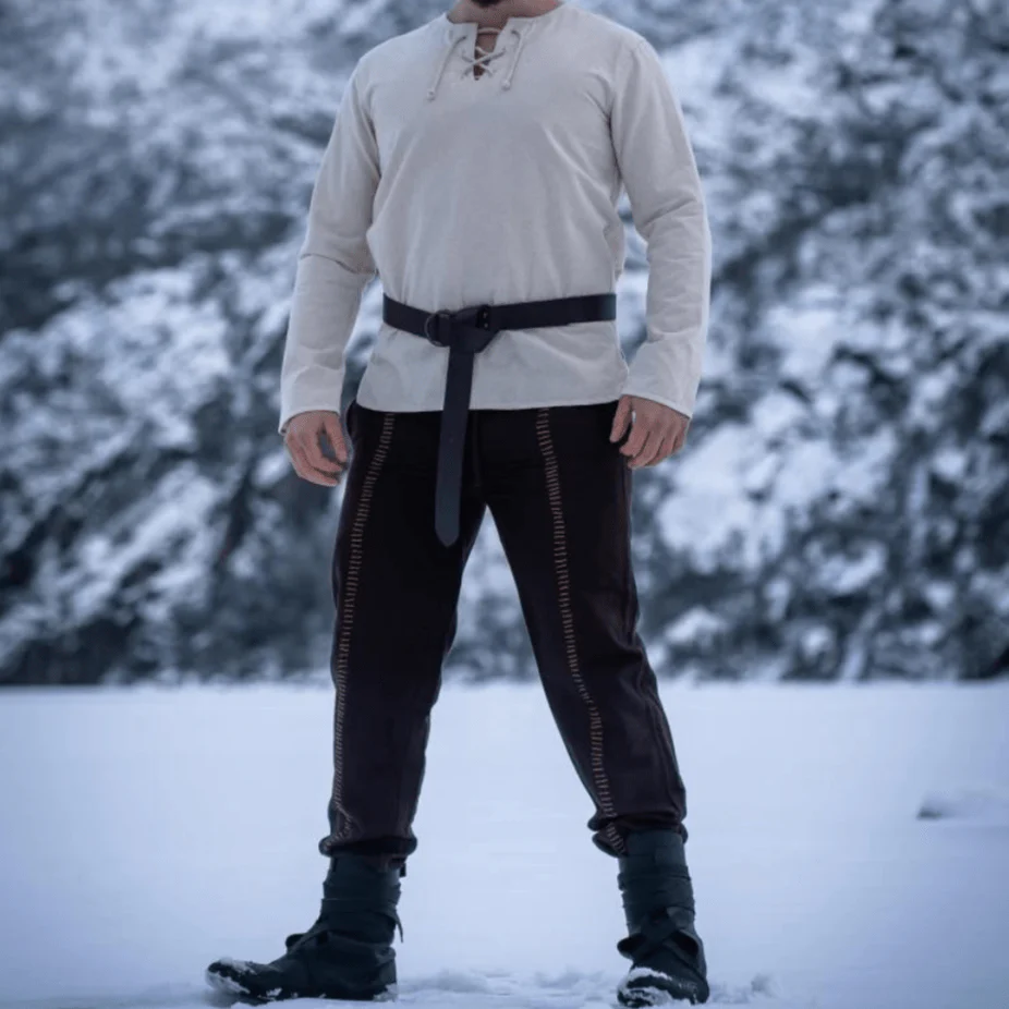 Natural Cotton Viking Tunic | Long Sleeves, Lace-Up Collar - Image 4