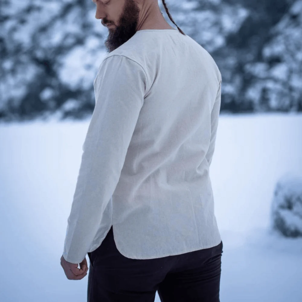 Natural Cotton Viking Tunic | Long Sleeves, Lace-Up Collar - Image 5